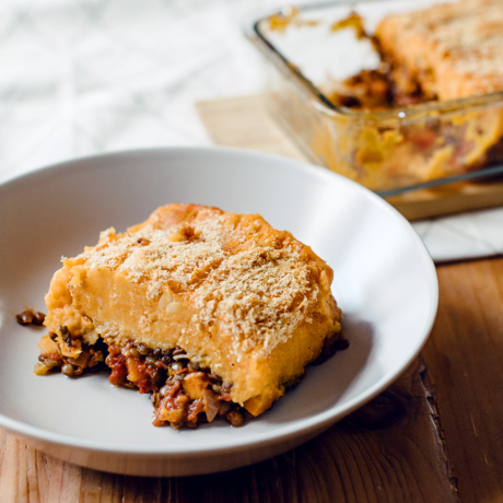 Hachis parmentier végétalien aux lentilles vertes et patates douces